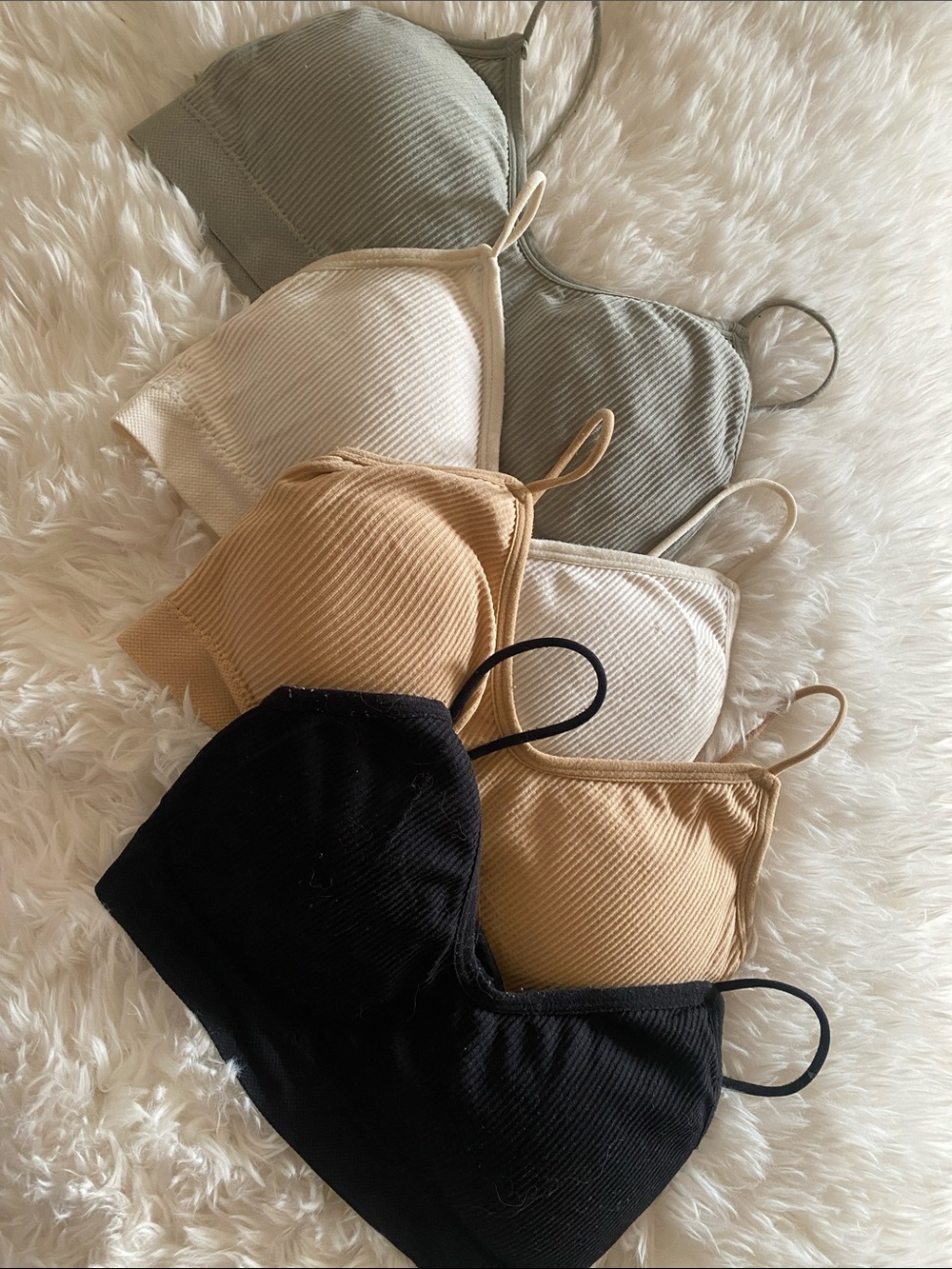Ribbed Seamless Bralette Set - Black, Beige, white & gray